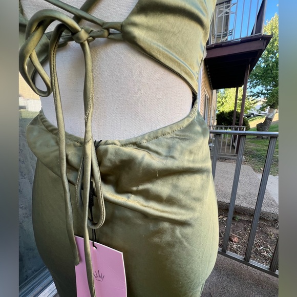 Hello Molly Green Slip Midi Skirt with Slit - Picture 4 of 8